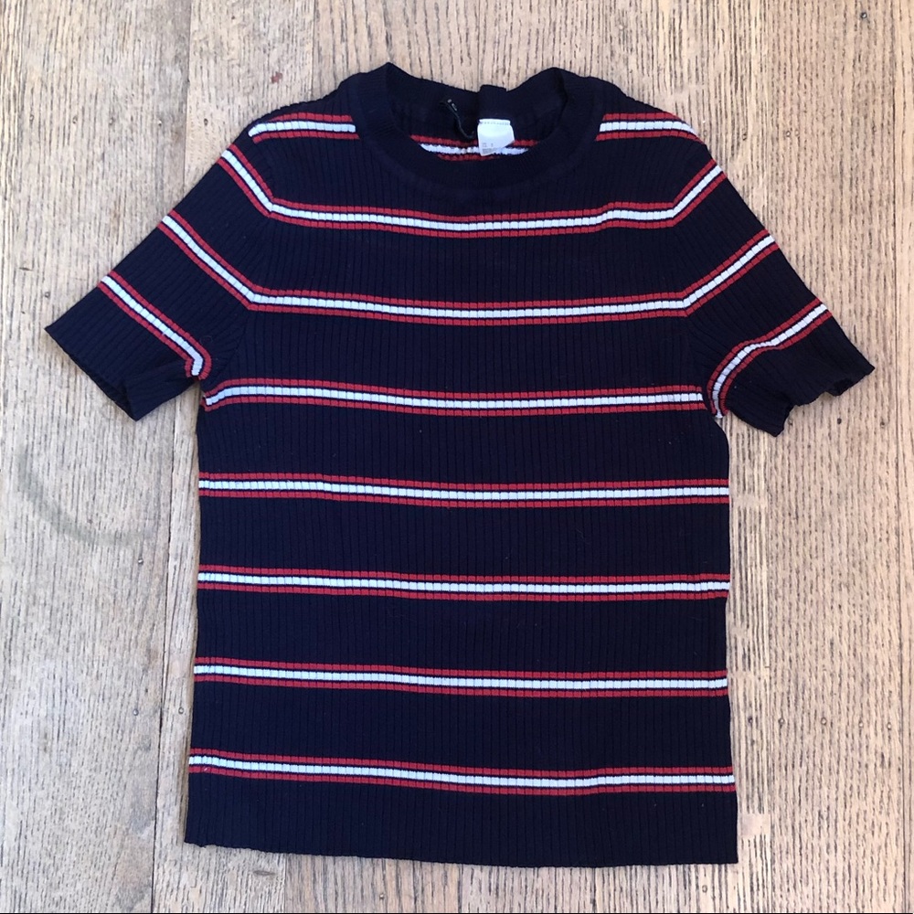 H&M Dark Blue Striped Ribbed Sweater Shirt